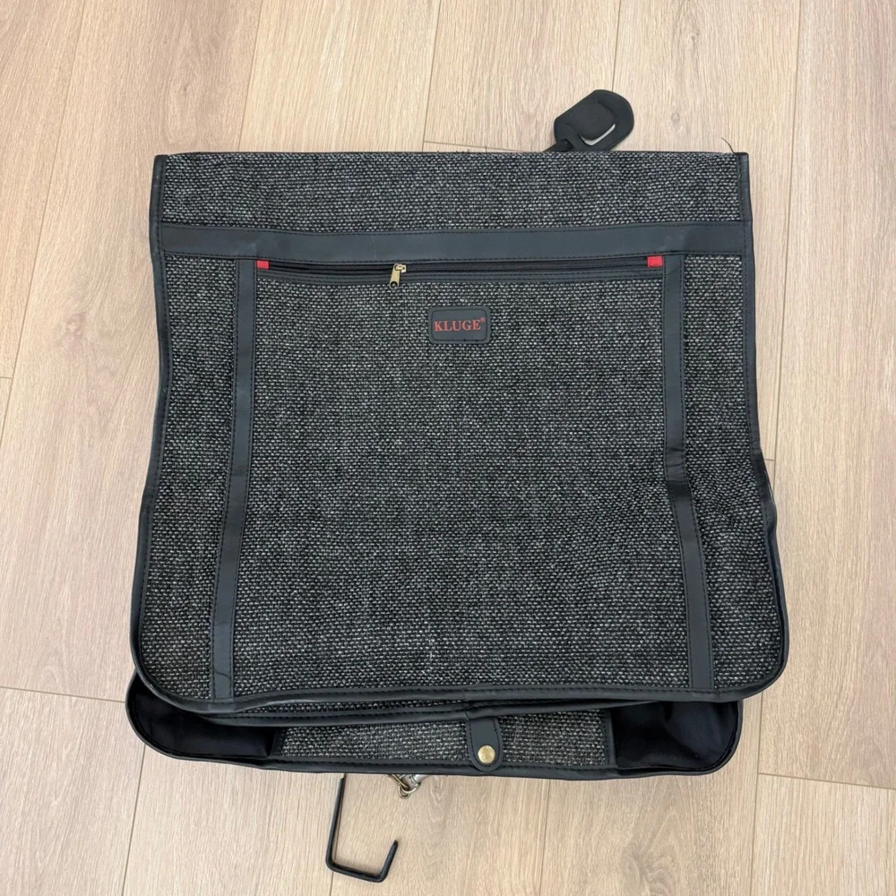 Kluge‎ Grey Tweed Folding Garment Bag Travel Suit Carrier with Brass Hardware
